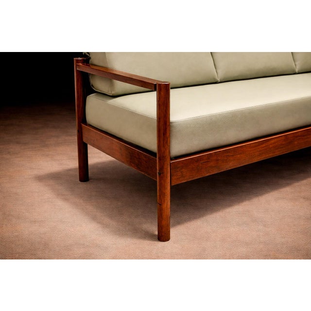 Wood Sofa in Imbuia Hardwood & Leather by Michel Arnoult, 1960s - Lot 155 For Sale - Image 7 of 10