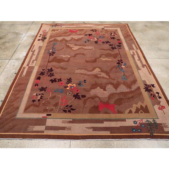 An antique Chinese Art Deco inspired vintage Indian carpet, handmade during the early 20th century. Measures: 8' 10" x 11' 5"