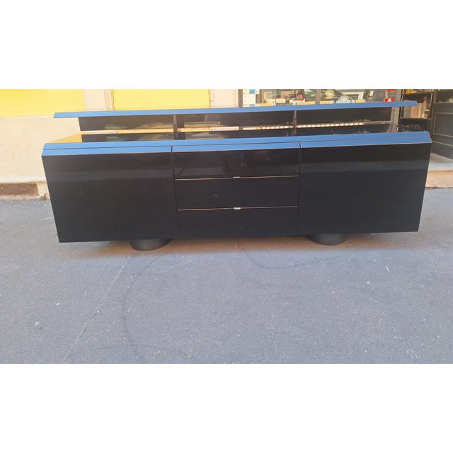 Mid-Century Modern Vintage Sideboard in Black Lacquered Wood by Giovanni Offredi for Saporiti, 1970s For Sale - Image 3 of 16