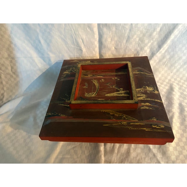 Chinese Antique Hand Painted Red Lacquer Box For Sale - Image 13 of 13