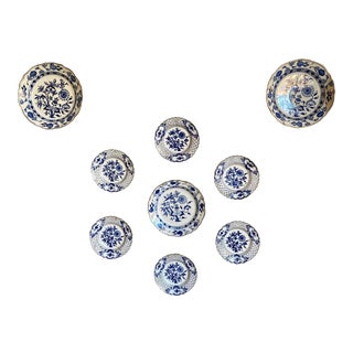 Nine Blue Onion Meissen Show or Wall Plates For Sale