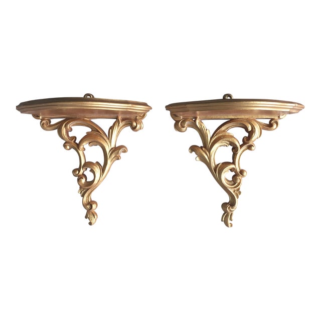 Set of 2 Gold Roccoco Decorative Wall Brackets Shelf Chairish