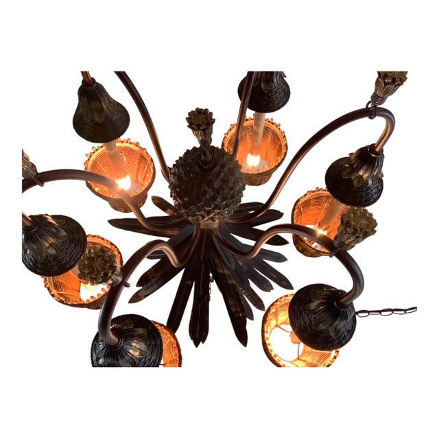 Metal Vintage Sculptural Tole Metal Six Arm Pineapple Chandelier For Sale - Image 7 of 9