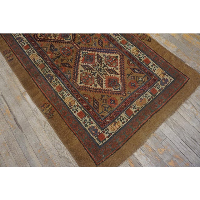 19th Century Incredible Tan Camel Background With Multicolor Diamond Medallions Patterns Antique Persian Serab Runner Rug For Sale - Image 5 of 15