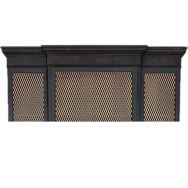 Brass Mid 20th Century Modern Hollywood Regency-Inspired Ebony Display Cabinet With Brass Mesh Door For Sale - Image 8 of 11