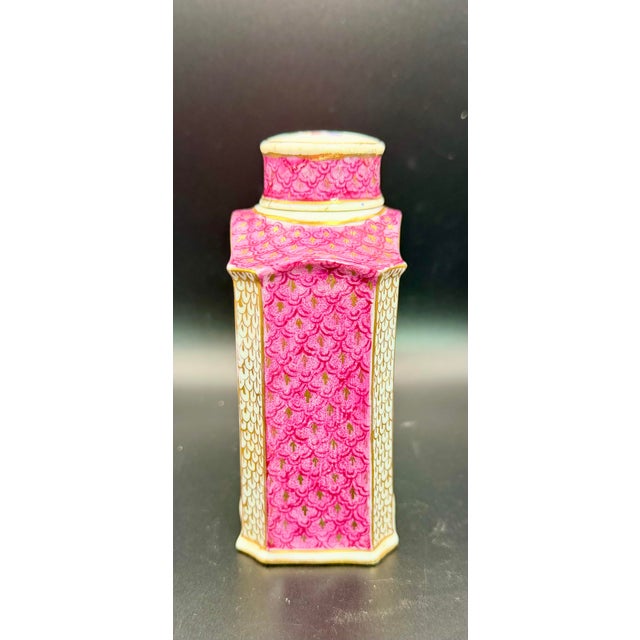 This exquisite antique Dresden porcelain tea caddy showcases the elegance and romantic artistry associated with late 19th-...