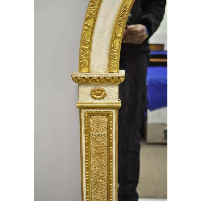 Neoclassical Antique Italian Neoclassical Carved Gold Giltwood Arched Large Wall Mirror For Sale - Image 3 of 11