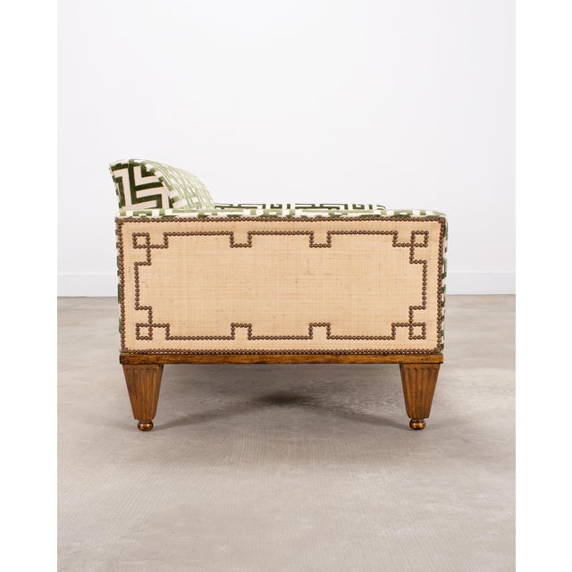 20th C. Art Deco Style Greek Key Velvet and Raffia Settee For Sale - Image 12 of 18