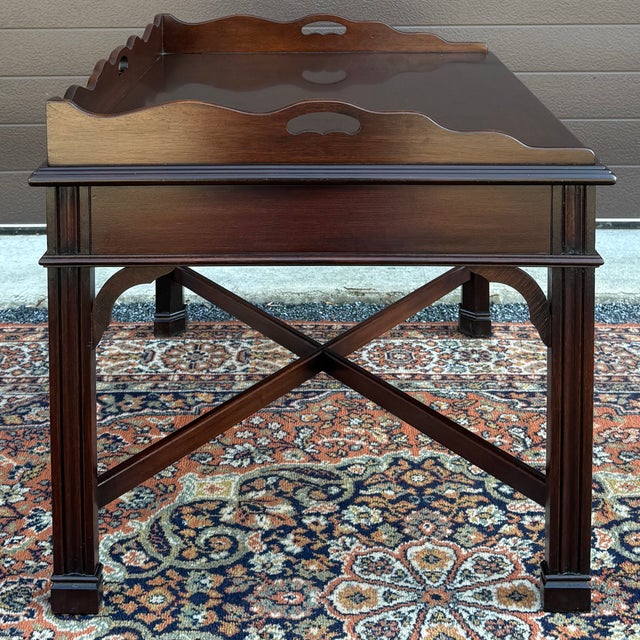 Vintage Chippendale Mahogany Butler's Tray Coffee Table With Scalloped Gallery For Sale In Philadelphia - Image 6 of 12