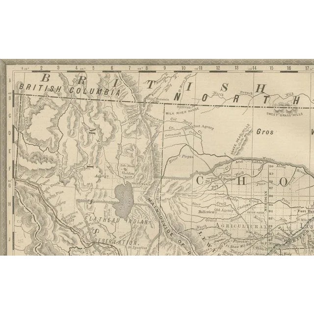 Paper Map of Montana Railroads, Indian Reservations and Frontier Settlements, 1888 For Sale - Image 7 of 10