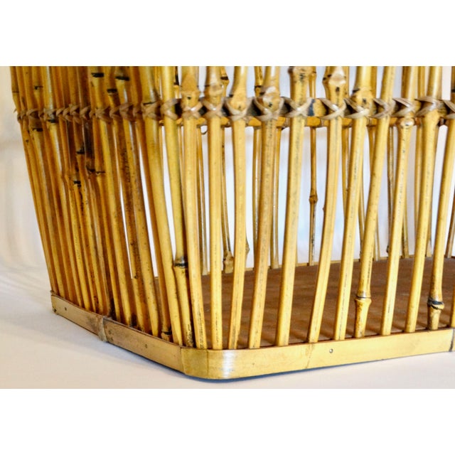 Large Mid Century Chinoiserie Natural Bamboo Basket For Sale - Image 6 of 12