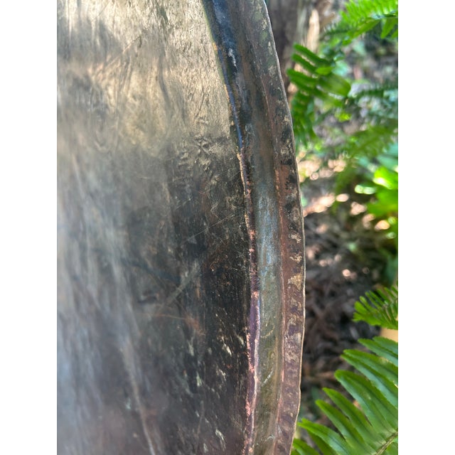 Oversized 33" Antique Middle Eastern Heavy Tinned Copper Table Tray Top - 12lbs For Sale - Image 11 of 12