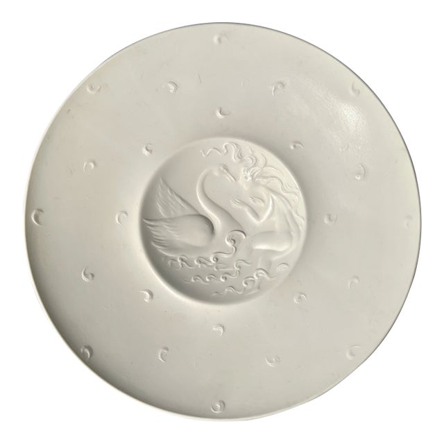 Bjorn Wiinblad Lady & Swan Bowl Rosenthal Footed White Porcelain Relief Mint Condition For Sale