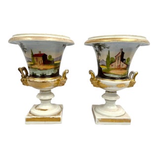 Antique Mid 1800s Old Paris Hand Painted Urns - a Pair For Sale