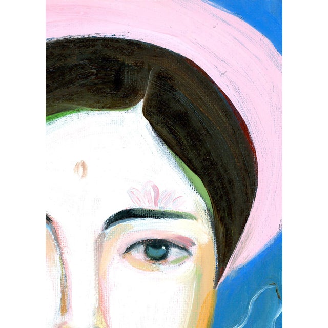 Lady With Pink Hat, Abstract Modern Portrait Oil Painting, Signed For Sale - Image 6 of 6