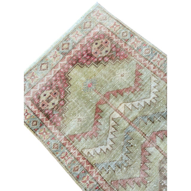 Vintage Turkish Handknotted Olive Wool Rug For Sale - Image 5 of 8