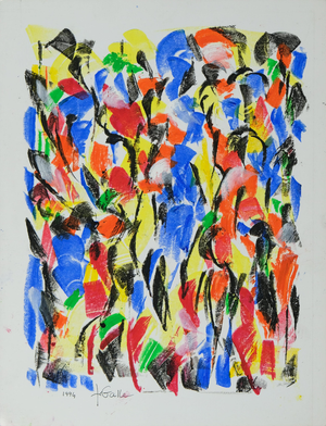 Françoise Galle, Blue and Red Abstraction, Pastel