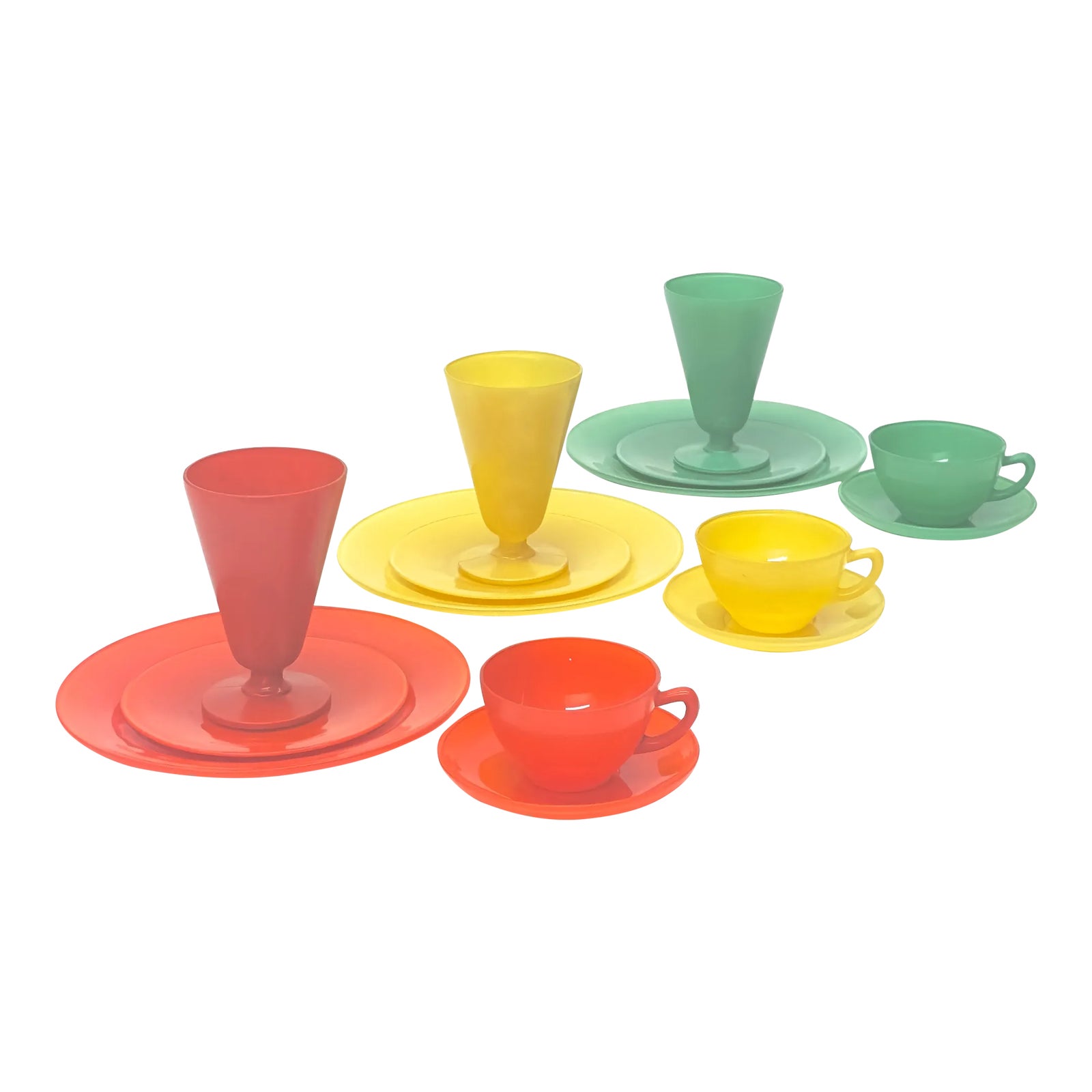 1938 Anchor Hocking Primary Color Glass Dinner Set for the Fire