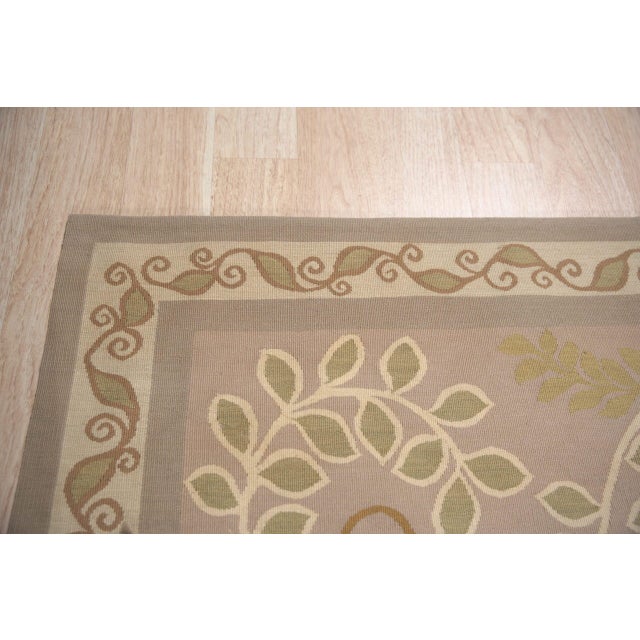 Gray 9x12 Vintage Aubusson Flat Weave Wool Rug, Lilac Grey Fern and Vine Stripe For Sale - Image 8 of 16