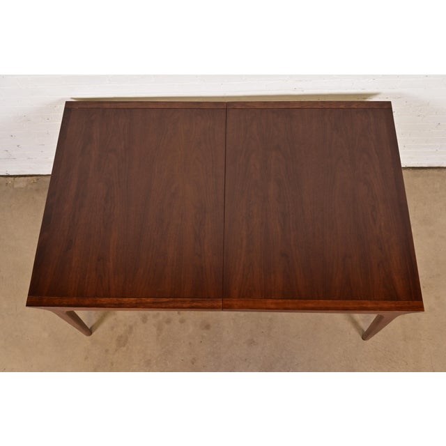 John Van Koert for Drexel Mid-Century Modern Sculpted Walnut Extension Dining Table, Newly Refinished For Sale - Image 9 of 12