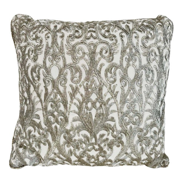 Turkish Ottoman Revival Decorative Pillow with Silver Embroidery, 1990 For Sale
