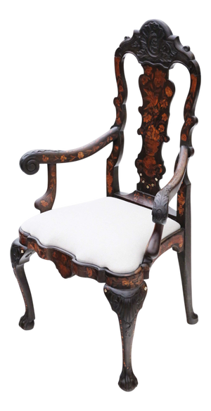 Antique Dutch Marquetry Elbow Chair, 1700s