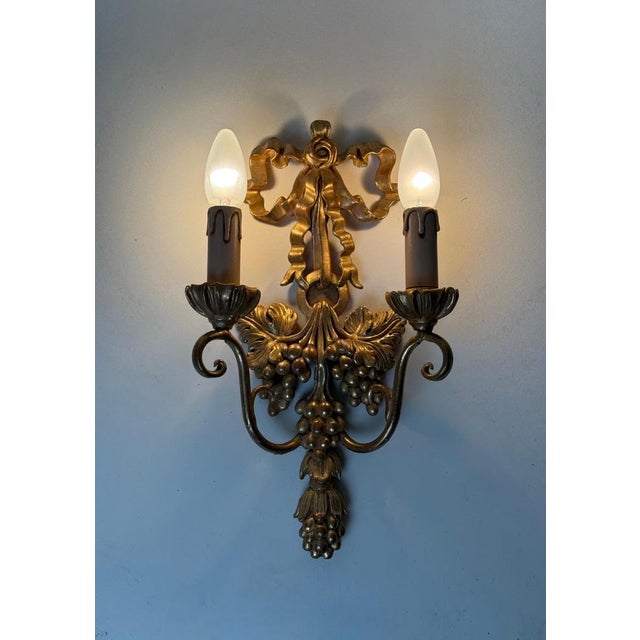 Florentine Hand-Carved Giltwood Sconces by C. N. Firenze Nos, 1970s, Set of 2 For Sale - Image 6 of 18