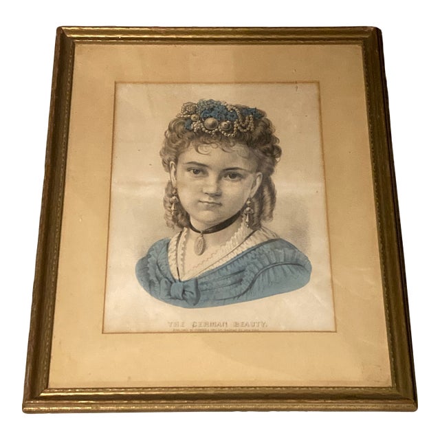 Americana Currier and Ives the German Beauty. Hand Colored Lithograph. 1850-1870 For Sale