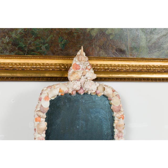American 1930s Shell Mirror with Pyramidal Crest and Pastel Tones For Sale - Image 9 of 11