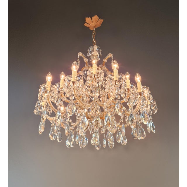 1920s Art Nouveau Maria Theresa Crystal Chandelier Lustre Brass Glass Antique For Sale - Image 4 of 9