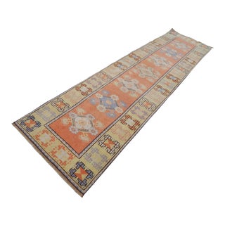 1970s Contemporary Modern Decor Yellow Color Oushak Rug, Muted Colors Turkish Runner, Area Rugs Antique Carpet, Farmhouse Hallway Rug 2.4 X 9.3ft.