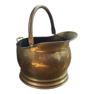 Antique English Brass Fireplace Coal Scuttle Bucket For Sale
