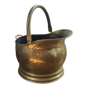 Antique English Brass Fireplace Coal Scuttle Bucket