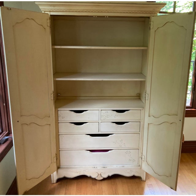 French Country French Country Armoire, Hand Painted Floral Motifs. Ethan Allen For Sale - Image 3 of 14