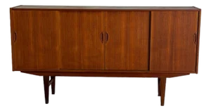 Vintage Danish Modern Teak Sideboard Credenza Sliding Door Cabinet 1960s