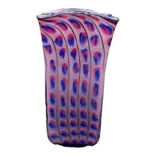 Tom Philabaum Art Glass Reptilian Bag Vase - Signed - 1996 - 14" H For Sale