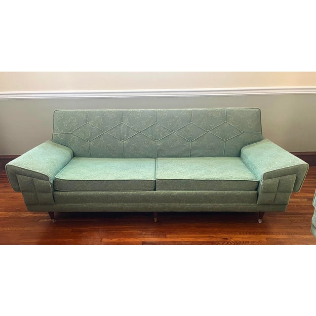 Vintage MCM Mid Century Modern Rowe Armchair and Sofa Set - Minty Sage Green! For Sale - Image 4 of 10