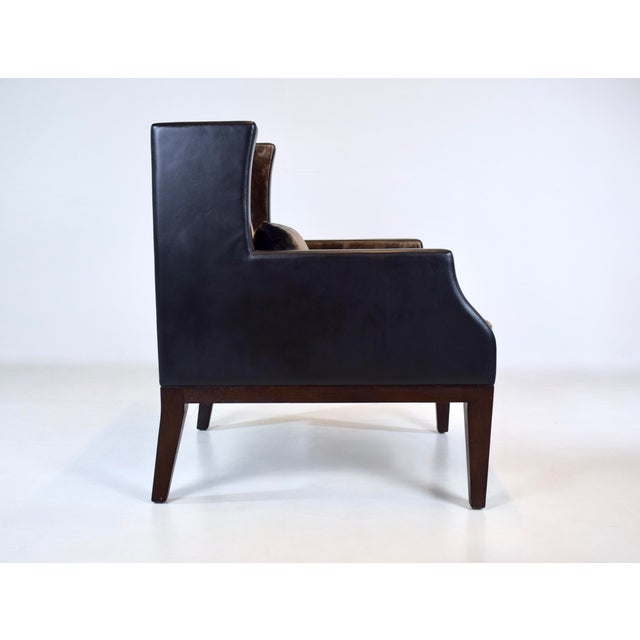 Wood French Christian Liaigre for Holly Hunt Brown Leather & Velvet Chair For Sale - Image 7 of 16