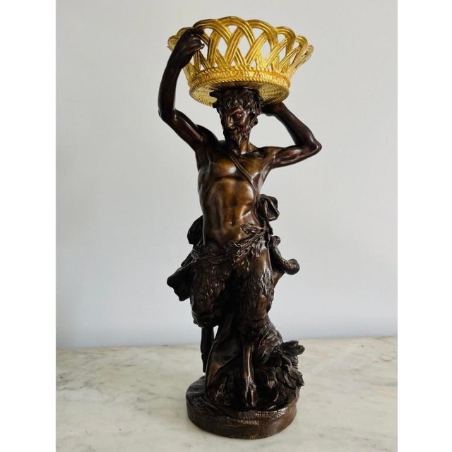 Bronze Antique Pair of Patinated Bronze Sculptures Bacchus & Bacchante For Sale - Image 8 of 18