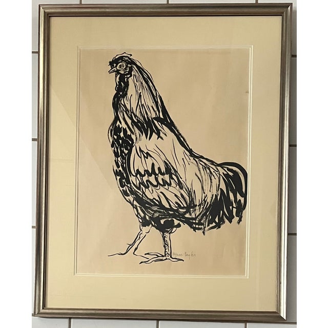 Mary Jane Bigler (American 1909 - 1995) Sumi Ink Drawing of a Rooster or Cockerel 1964 For Sale - Image 4 of 4
