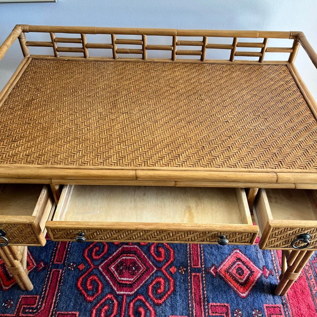 Vintage Rattan Desk Bamboo Coastal Design For Sale In West Palm - Image 6 of 7
