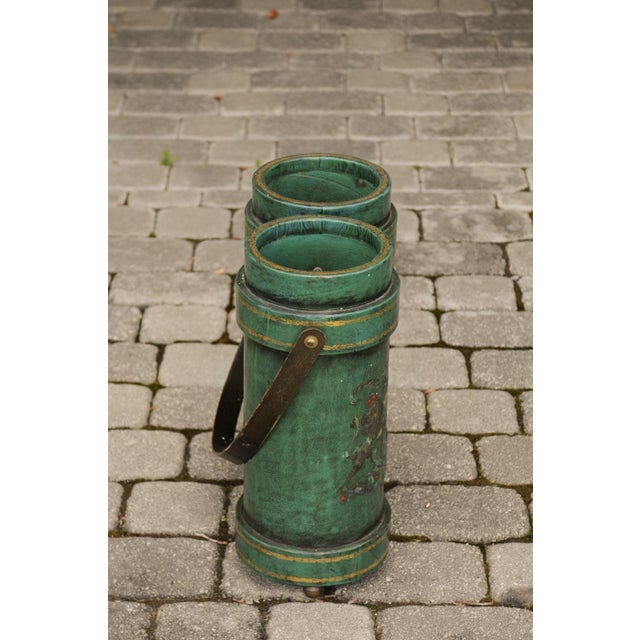 English Double Leather Bucket with Handle and Royal Coat of Arms, circa 1920 For Sale - Image 9 of 11