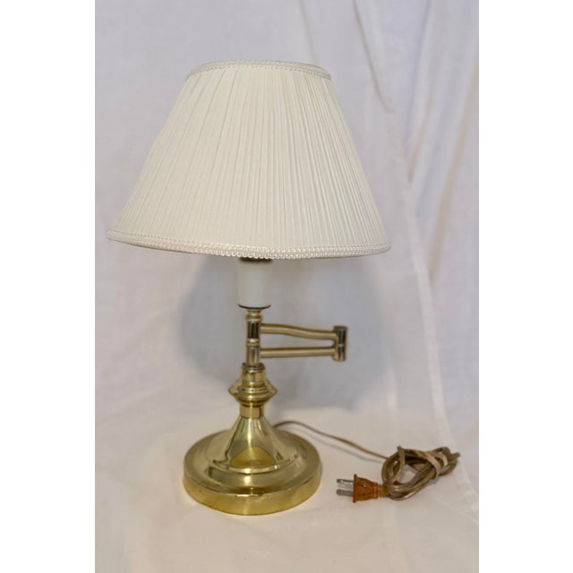 1970s Vintage Brass Swing Arm Table Lamp Adjustable Library Desk Light With Shade MCM For Sale - Image 5 of 7