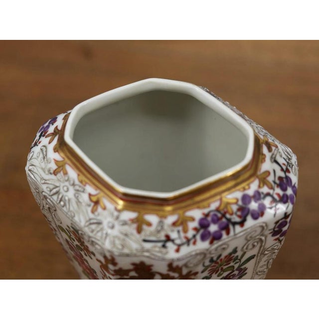 Hand-Painted Porcelain Vases with Samson Lids and Coats of Arms, Set of 2 For Sale - Image 11 of 12