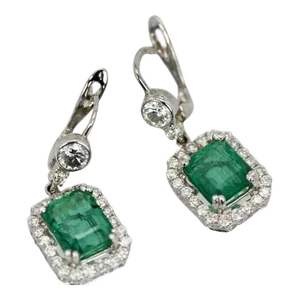 Emerald Diamond 18k Earrings - 2 Pieces