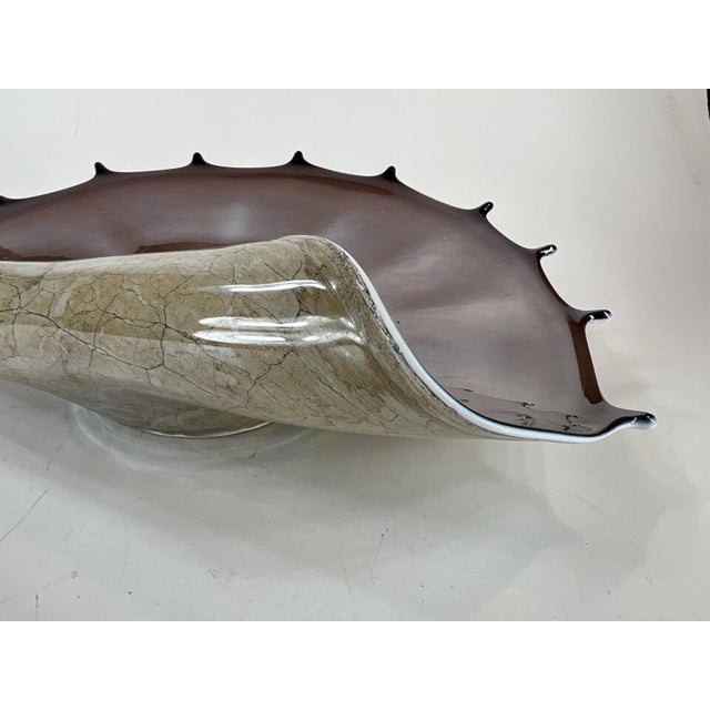 Vintage Krosno Jozefina Poland Art Glass Shell Clam Centerpieces Platter Bowl For Sale - Image 4 of 12