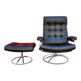 Mid Century Ekornes Stressless Lounge Chair and Ottoman For Sale