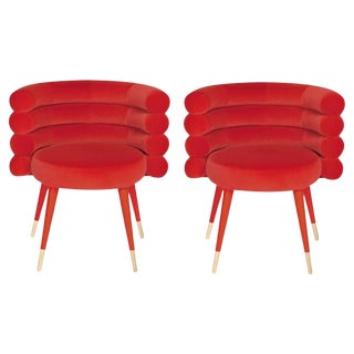 Set of Red Marshmallow Dining Chairs by Royal Stranger For Sale