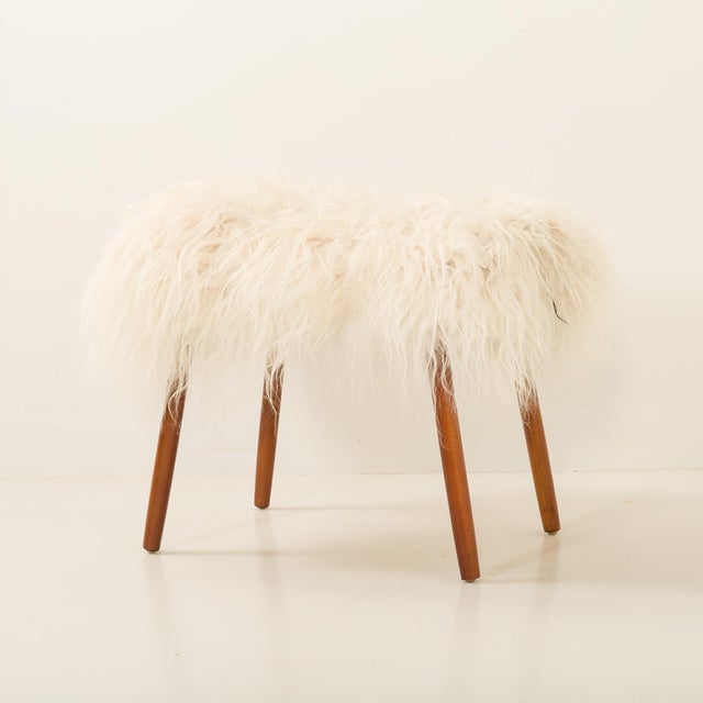Danish Stool in Long Hair Sheepskin, 1970s For Sale - Image 4 of 7
