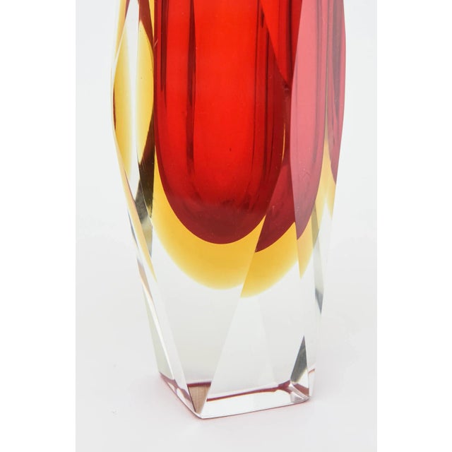 Vintage Murano Alessandro Mandruzzato Faceted Red, Yellow Sommerso Glass Vase For Sale - Image 9 of 12